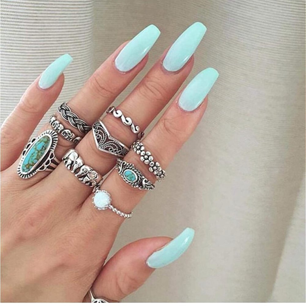 9 Piece Turquoise Ring Set in Silver